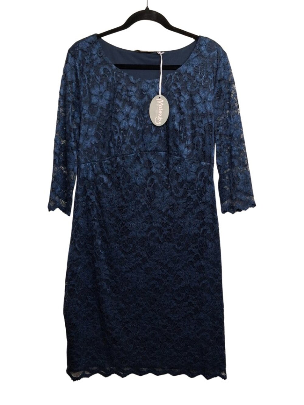 NEU LOOK MATERNITY Floral Lace Dress Navy Blue 3/4 Sleeve Sheath 16 NWT